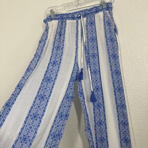 Goa Beachwear By Japna Pants Womens Medium Blue Harem Wide Leg Tassel Drawstring